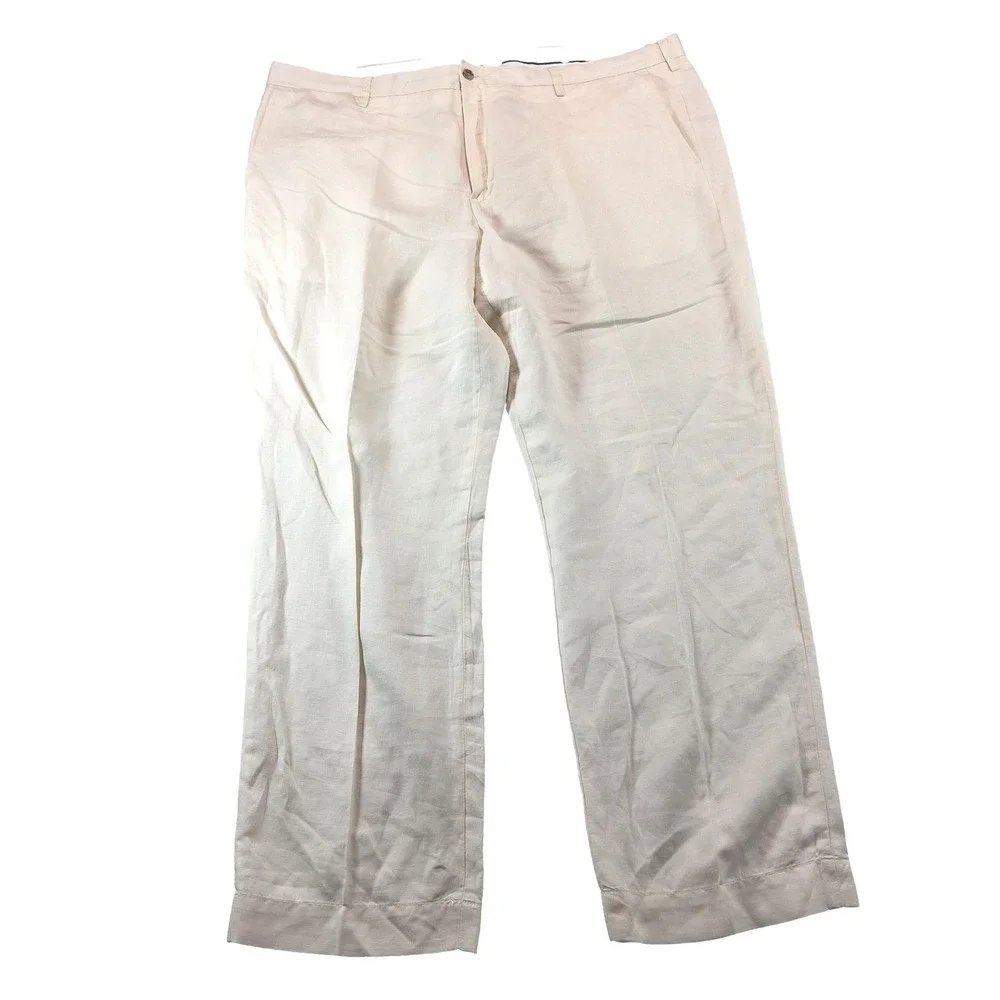 Polo Ralph Lauren Pants Mens 40/30 Cream Straight Fit Linen Blend Trousers